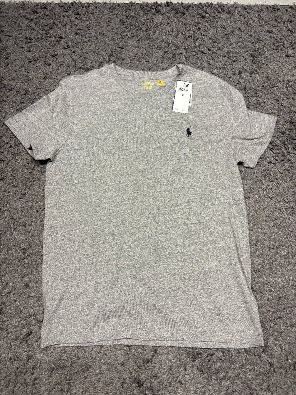 Polo Ralph Lauren V Neck T-Shirt Mens Medium Heathered Gray Small Pony Classic